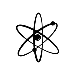 Poster - chemical atom orbit cartoon. element power, circle nucleus, neutron physics chemical atom orbit sign. isolated symbol vector illustration