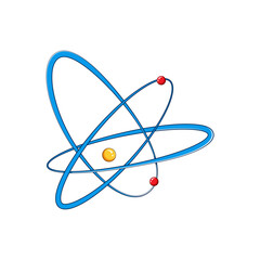 Sticker - molecule atom cartoon. physics orbit, nuclear micro, nucleus molecular molecule atom sign. isolated symbol vector illustration