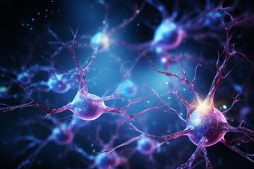 Wall Mural - neuron cells neural network under microscope neuro research science brain signal information transfe