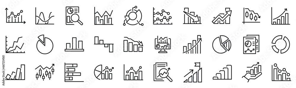 Set of 30 outline icons related to charts. Linear icon collection ...
