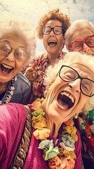 Wall Mural - Positive granny with her friends. Beautiful style illustration. Generative AI