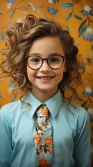 Wall Mural - Funny child girl wearing glasses on background. People portrait illustration. Generative AI