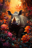 Fototapeta  - Nosorożec wychylający się z kwiatów 