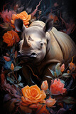 Fototapeta  - Nosorożec wychylający się z kwiatów 