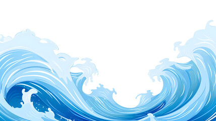 blue curves and the waves of the ocean water splash drawing, isolated on transparent background. gen
