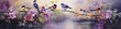 Panorama z egzotycznymi kolorowymi ptakami na kwitnącej gałęzi. 