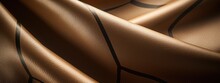 Rough Beige Ocher Faux Leather With Black Lines. Textured Dense Fabric Draped With Folds And Waves. Horizontal Background Or Backdrop
