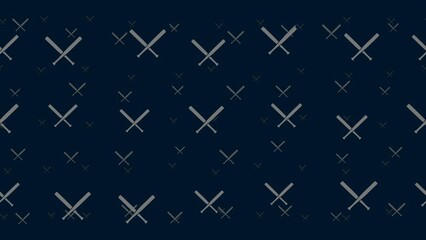 Poster - Baseball bats symbols float horizontally from left to right. Parallax fly effect. Floating symbols are located randomly. Seamless looped 4k animation on dark blue background