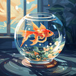 goldfish in a glass in painting design
