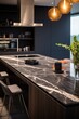 A modern luxury kitchen with marble countertop