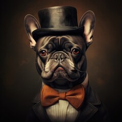 Poster - A dog wearing a top hat and bow tie. Generative AI.