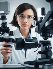 scientist wooman working on a medical research with the microscope on a lab. international day of wo