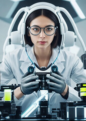 Wall Mural - scientist woman working on a futuristic biotechnology laboratory. woman and science international da