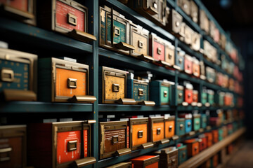 Poster - A library catalog index, illustrating the organization and access to knowledge in a library. Concept of information retrieval. Generative Ai.