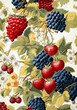 picture filled with red and blue berries in painting design