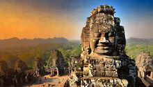 Smiling Face Ancient Of Bayon In Angkor Thom Cambodia