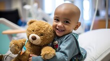Healthcare Child And Cancer Patient Portrait Holding Teddy Bear