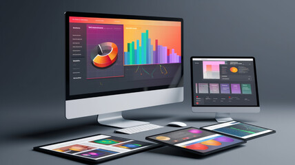 Highly rendering of a monitor screen with stock market data on it