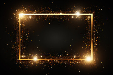 Gold Empty Glittering Rectangle Frame on Black Background