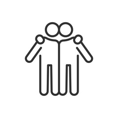 Wall Mural - Two people hugging shoulders, linear icon, friendship. Line with editable stroke