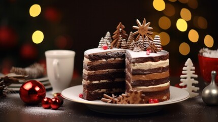 Wall Mural - Decorative Traditional Christmas Cake, Perfect for Holiday Dessert and Festive Decor