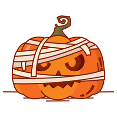 Poster - Isolated spooky halloween pumpkin with mummy costume Vector