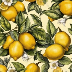 Poster - Not a seamless pattern of lemons. AI generative
