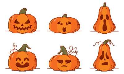 Poster - Set of spooky carved halloween pumpkin icons Vector