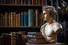 Alexander The Great Half-length Portrait Statue Inside Of Of The Ancient Library At Alexandria.
