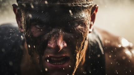 Wall Mural - A man with a wet face and a headband, AI