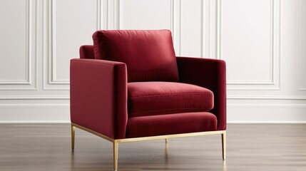 Sticker - A red velvet chair with gold legs and a gold frame, AI