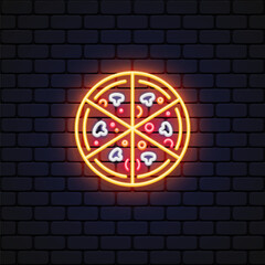 Wall Mural - Colorful pizza neon icon in vintage style on light background. Vector illustration