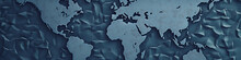 Wide Horizontal Banner Of World Map Embossed In Stylized Illustration Hardstyle With Empty Copy Space Area For Text For International Global Subject Or Environmental And Sustainable Life Concepts
