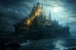 An enchanting fortress submerged in the ocean with an ethereal ambiance. Generative AI