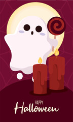 Sticker - Happy halloween poster Cute ghost cartoon Vector