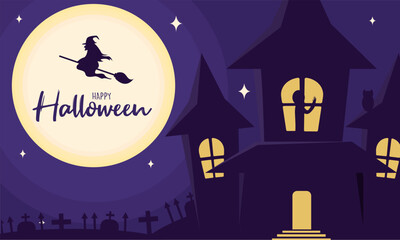 Sticker - Happy halloween poster Castle of Terror Vector