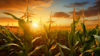 Wall Mural - ripe corn on the field in the evening