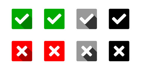 Poster - yes and no or right and wrong or approved and declined icons with check mark and x signs with 3d sha