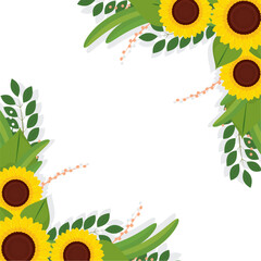 Poster - Colored sunflower border Flower border Vector