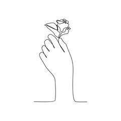 Wall Mural - One continuous line drawing of a hand is holding a beautiful flower. A rose in simple linear style vector illustration. design with Minimalist black linear design isolated concpet plant vector.