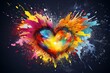 Vibrant artistic heart made of colorful splashes with a rainbow theme. Generative AI