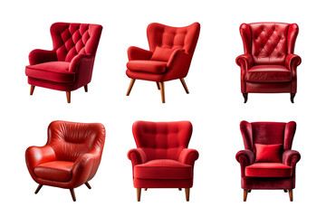 Wall Mural - Comfortable red armchair collection isolated on a transparent background. Interior element