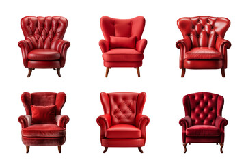 Sticker - Comfortable red armchair collection isolated on a transparent background. Interior element