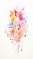 Wall Mural - abstract musical high, vertical, space  background with notes watercolor. musical multi colored on a white background