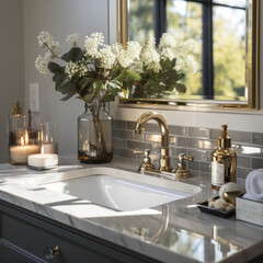 Wall Mural -  A classic bathroom with a brass faucet
