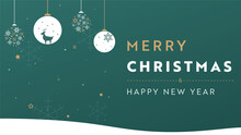 雪の結晶とオーナメントで飾られたクリスマス背景テンプレート（緑）　Christmas Background Template Decorated With Snowflakes And Ornaments (green)