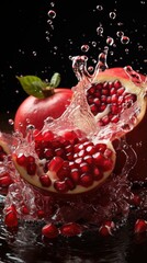 Sticker - pomegranate  in water splash