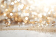 silver white and gold Abstract background with copy space, bokeh lights and glitter on wedding anniversary