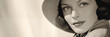 black and white studio portrait of happy woman, 1930s fashion
