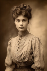 Wall Mural - Old black and white studio portrait photograph from the Victorian era of a young woman